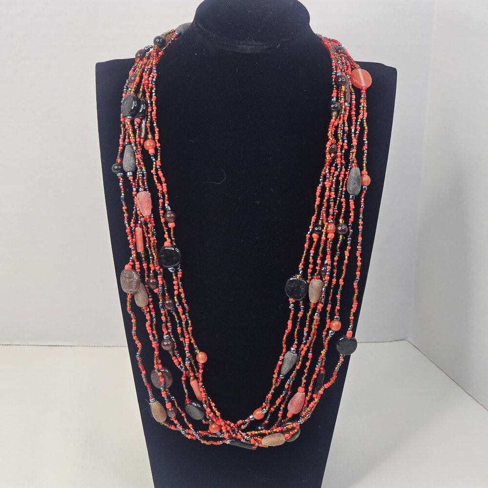 Multicolor Necklace Multi Strand Handcrafted Seed… - image 1
